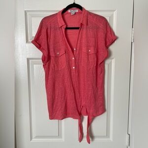 TOMMY BAHAMA  100% Linen Tie-Front Sunset Button Down Shirt Womens Medium Coral